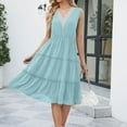 thumbnail image 5 of Women Dresses Dresses V-neck Sexy Sleeveless Solid Fashion Dresses Blue Trendy Skirt Size M, 5 of 7