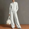 thumbnail image 2 of Enjoytime Womens 2 Piece Outfits Stand Collar Button Down Sweatshirt Wide Leg Pants Matching Sets Travel Casual Loungewear, 2 of 6