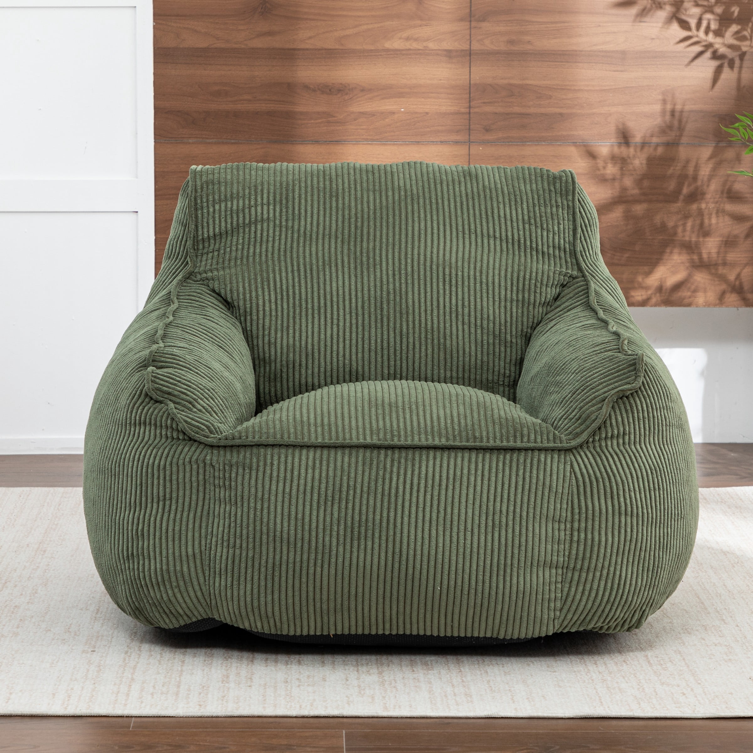 Giant Bean Bag Chair Sofa for Adults, Corduroy Bean Bag Couch with Armrests and Filler Included, Lazy Floor Chair for Living Room Bedroom, Green