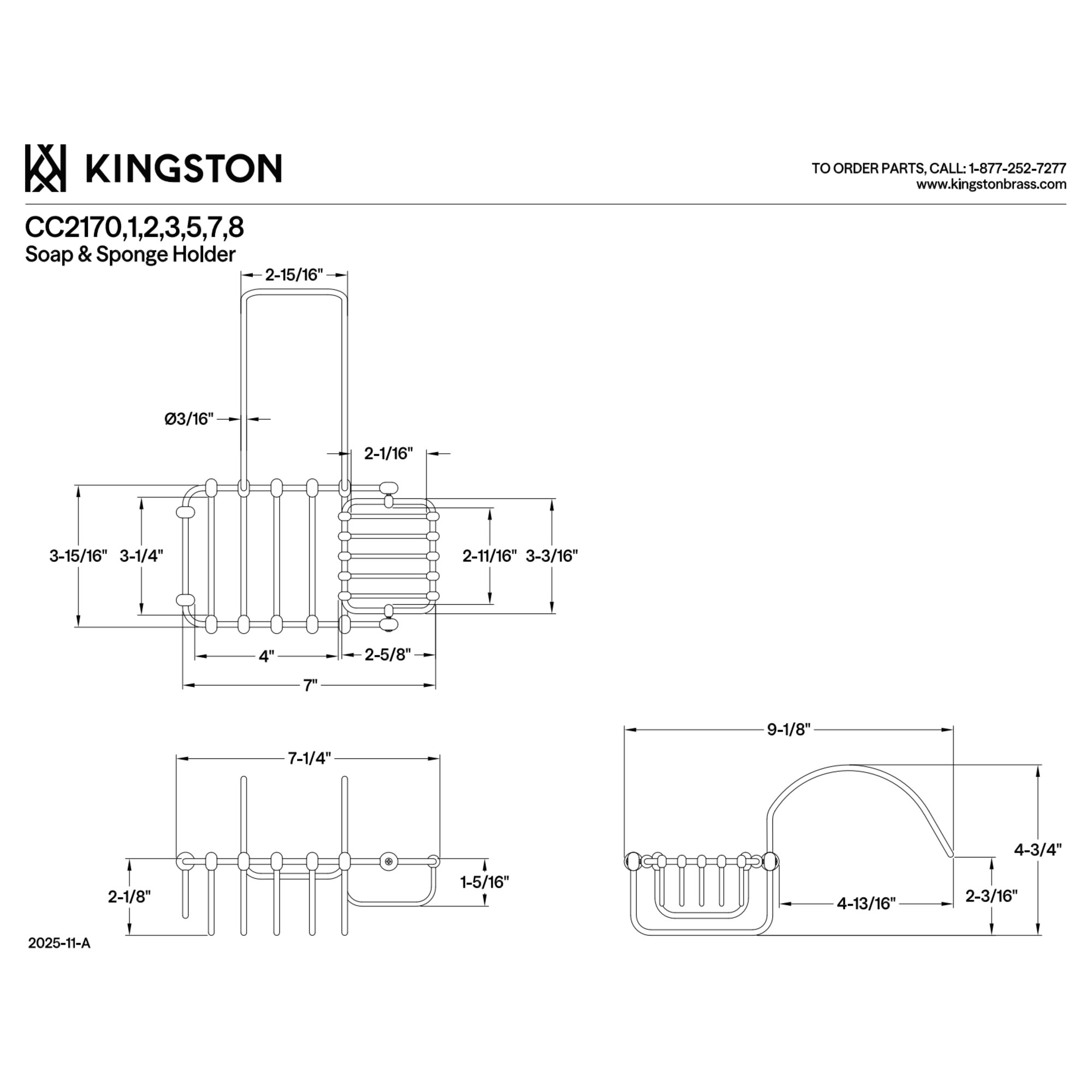 Kingston Brass CC2177 7-Inch Clawfoot Tub Hanging Soap and Sponge Holder in Brushed Brass