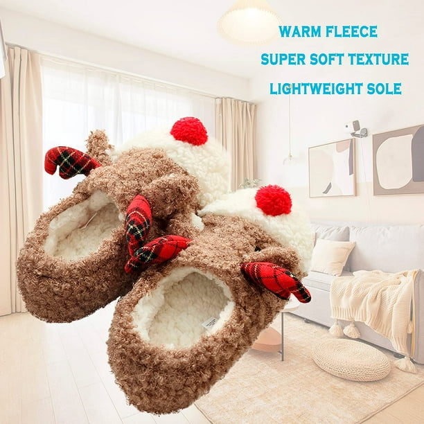 Women s Cute Reindeer Slippers Plush Soft Warm Home Indoor Shoes