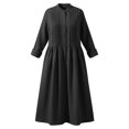 thumbnail image 7 of Womens Spring Midi Dress - Loose Long Sleeve Front Pleated Button Up Linen Cotton Summer Solid Color Flowy Caftan, 7 of 7