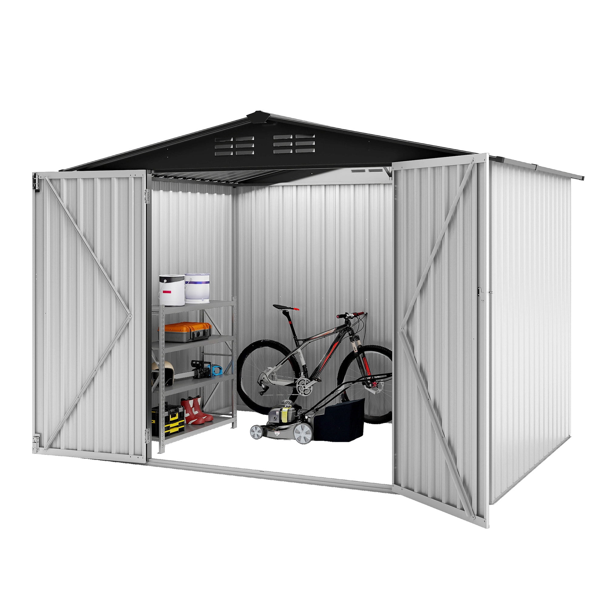 Uforic 7'x5' Metal Storage Shed, Heavy Duty Lockable Weatherproof Shed, Sloped Roof, Easy Assembly for Tools & Bicycles, White