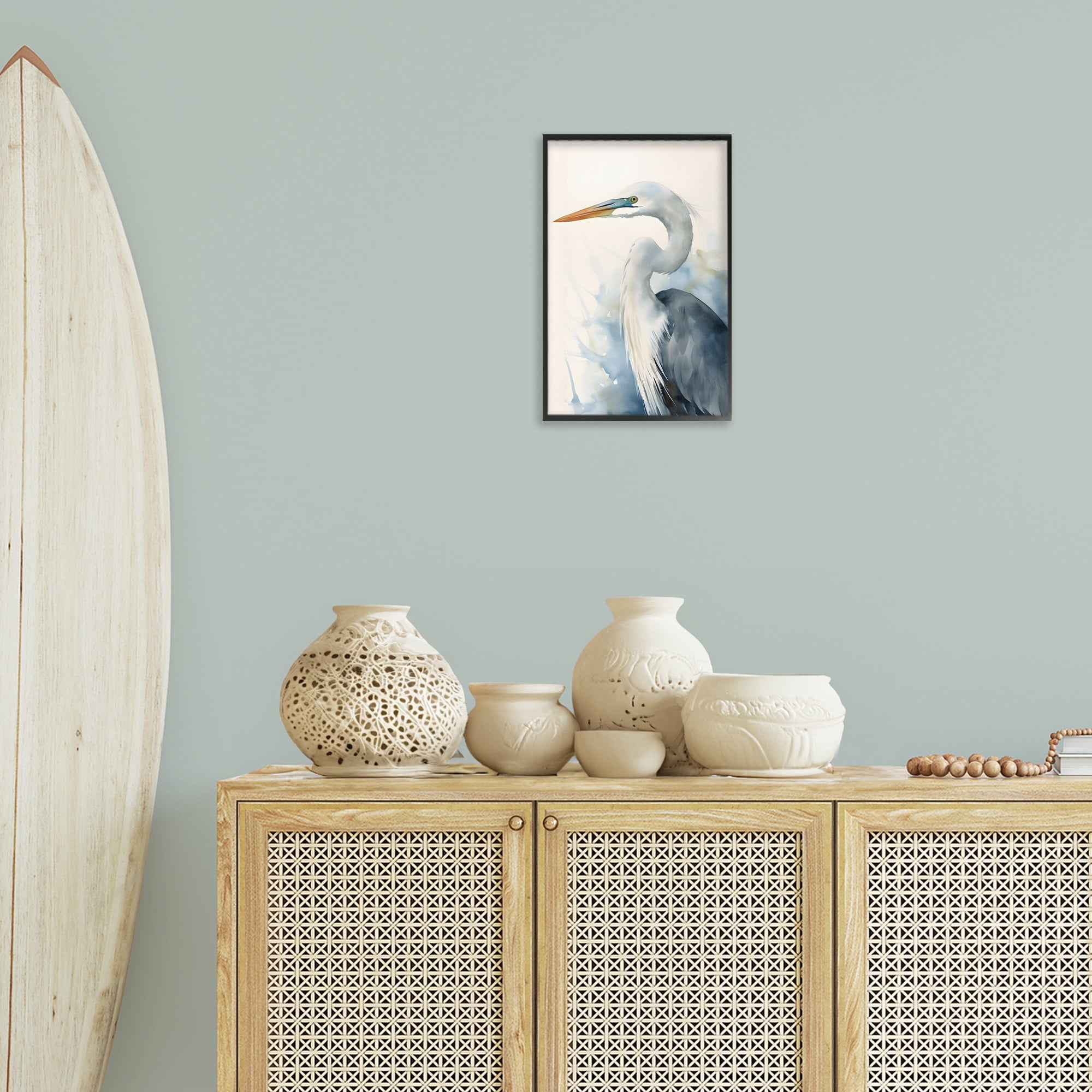 Stupell Industries Quiet Heron View Animals & Insects Painting Black Framed Art Print Wall Art, 12 x 18
