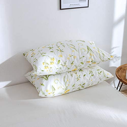 100% Cotton Fresh Floral Green Duvet Cover,Bedding Set With Flowers,Skin  Friendly Breathable,1 Duvet Cover,2 Pillowcase