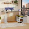 thumbnail image 3 of Craftian L-Shaped Electric Standing Desk with LED Lights & Power Outlets, Modern Adjustable Height Sit-Stand Desk, Grey Wash, 3 of 10
