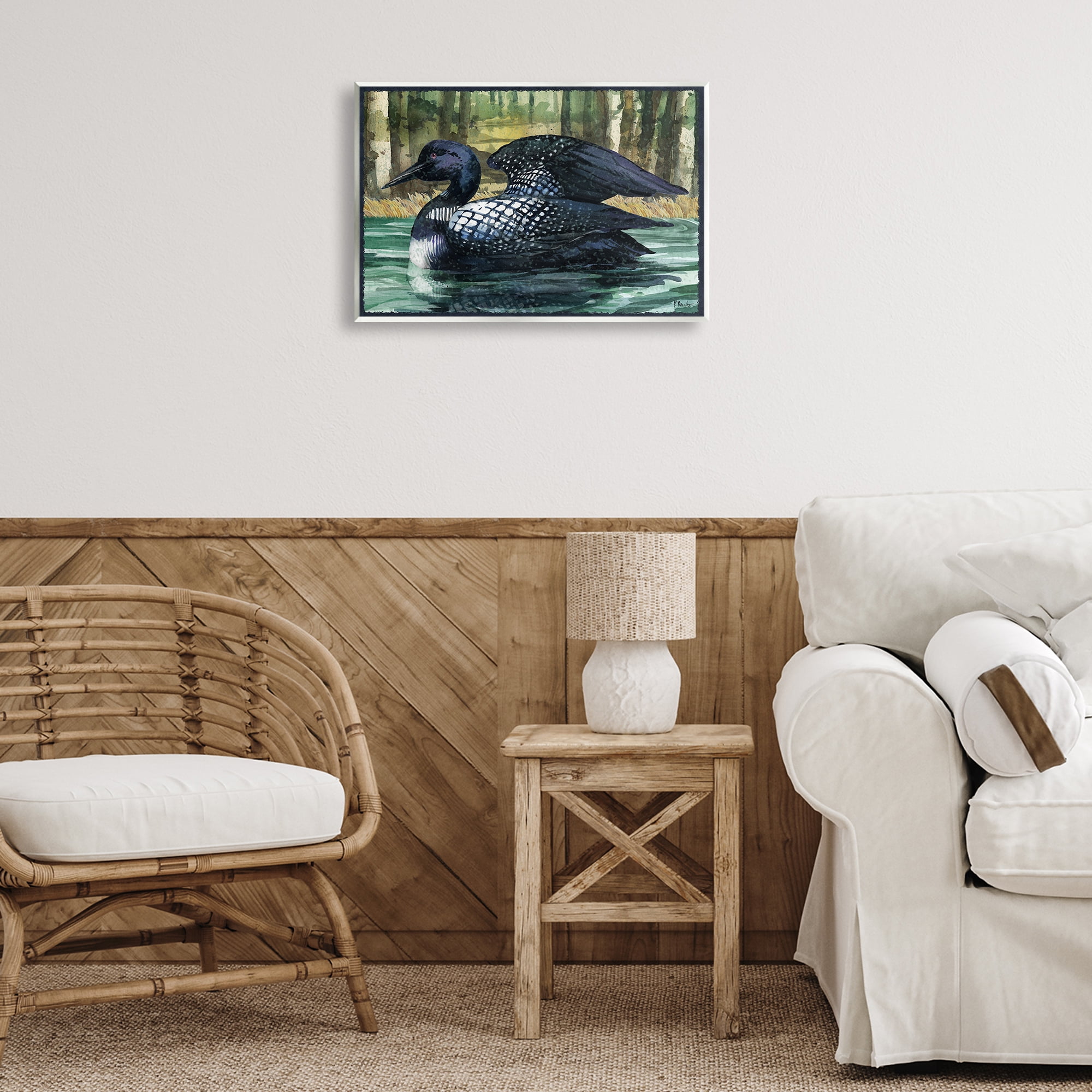 Stupell Industries Swimming Woodland Loon Animals Painting Unframed Art Print Wall Art, 19 x 13
