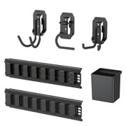 (2 pack) Hyper Tough Hyper Stack 32-Inch Wall Storage System, 6-Piece Set with Hooks and Bin, Black
