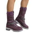 thumbnail image 2 of EKVAHL Mid Calf Boots for Women Winter Knitted Lace Up Round Toe Comfy Boots Womens Side Zipper Buckle Outdoor Casual Riding Booties Non-Slip Comfortable Walking Shoes, 2 of 6