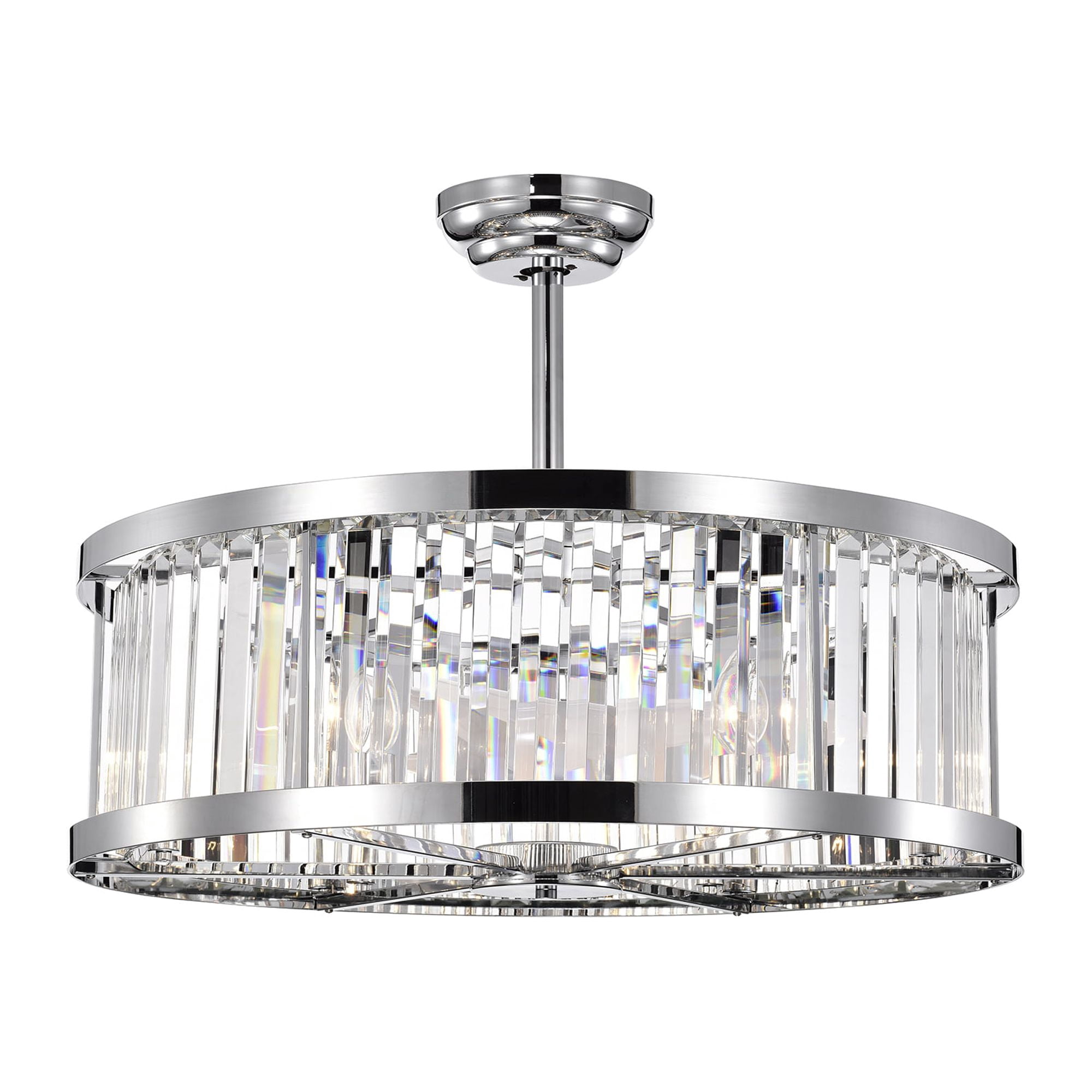Warehouse of Tiffany Dario Chrome Ceiling Fan 30-Inch 6-Light Metal & Crystal Drum Shade (Includes Remote)