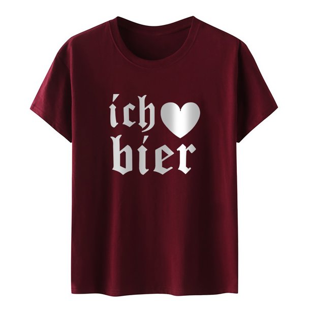 Gibobby Blusa Casual de Mujer Camiseta manga corta con estampado y corazón amor con cuello redondo color sólido para mujer(Vino,CH)