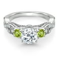 thumbnail image 2 of Gem Stone King 925 Sterling Silver White Topaz Green Peridot and White Moissanite Engagement Ring for Women (1.41 Cttw, Gemstone November Birthstone, Round 6MM and 3MM, Size 9), 2 of 4