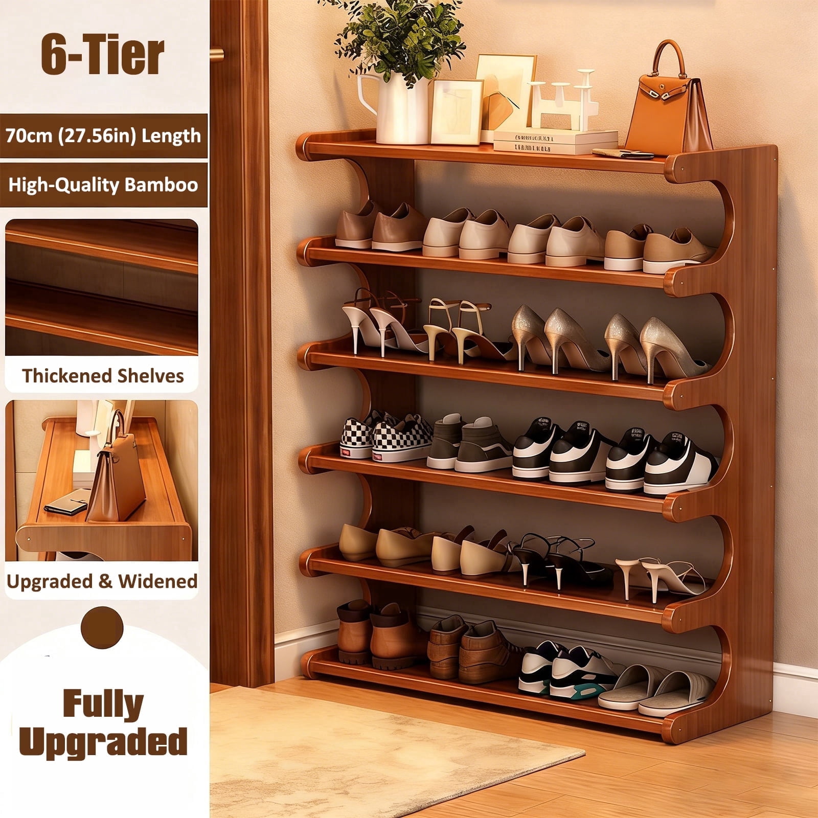Costway 4-Tier Bamboo Shoe Rack Entryway Organizer w/Umbrella