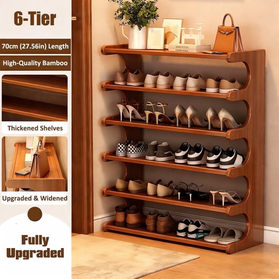 HQinX Bamboo Shoe Rack 6-Tier, 18-24 Pairs Upgraded Widened (9.06") Utility Shoe Storage Organizer for Entryway