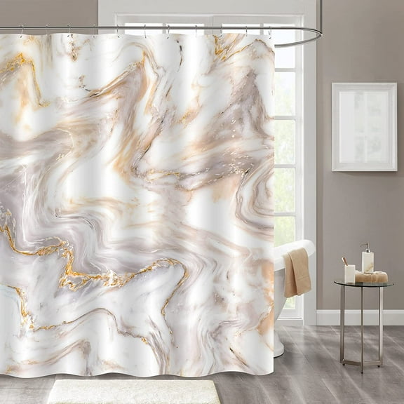 Rose Gold Marble Shower Curtain Set, Abstract Modern Shower Curtain for Bathroom Decor, Luxury Standard Shower Curtain for Bathtub, Waterproof Washable Fabric Shower Curtain, 72 x 72