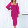 thumbnail image 4 of Vestido tubo de malla para mujer, vestido elegante con cuello cuadrado, vestido plisado dividido, ropa de fiesta y discoteca, 4 of 7