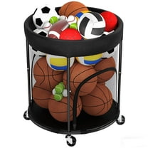 51.36gal Ball Storage Cart with wheels, 2 SideOpening Ball Basket, Garage Sports Equipment Organizer for Basketball, Sports Ball Storage Bin, Ball Organizer forGarage, Playground and Outdoor