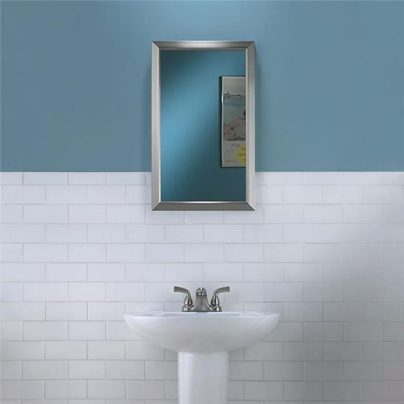 15 x 25 in. 1 Door Hampton Recessed & Framed Medicine Cabinet with Heavy Duty & Adjustable Steel Glass&#44; Satin Nickel
