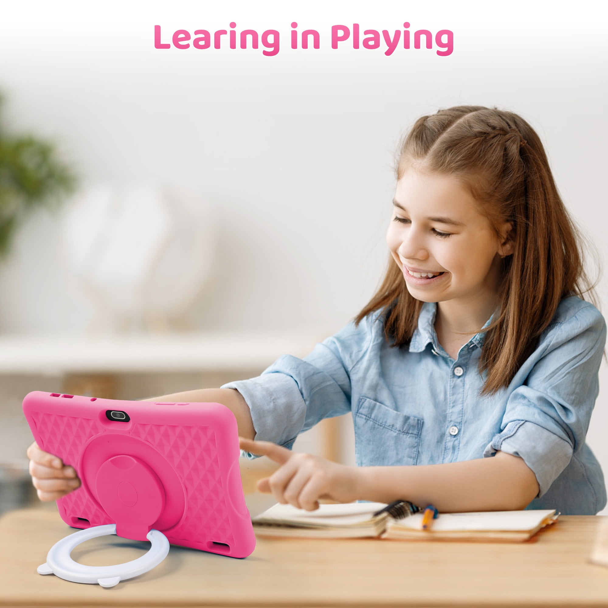 TEAYINGDE Kids Tablet 10.1" Android 13 Tablet 2.4GHz with WiFi 64GB Tablet for Ages 3–8 Kids Tablet with Silicone Case Google Play Parental Control APP （Pink）