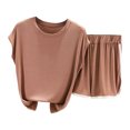 thumbnail image 4 of HBGVBA Women 2 Piece Outfits,Casual Matching Set,Solid Color Short Sleeve Crew Neck Top Shorts Casual Daily Wear Outfit Set, 4 of 4