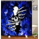 thumbnail image 3 of Juego de 4 cortinas de ducha con diseño de calaveras, diseño de esqueleto, luna, flores, plantas, mariposas, azules, verdes y setas, decoración de baño, cortina de ducha de tela negra impermeable,, 3 of 7