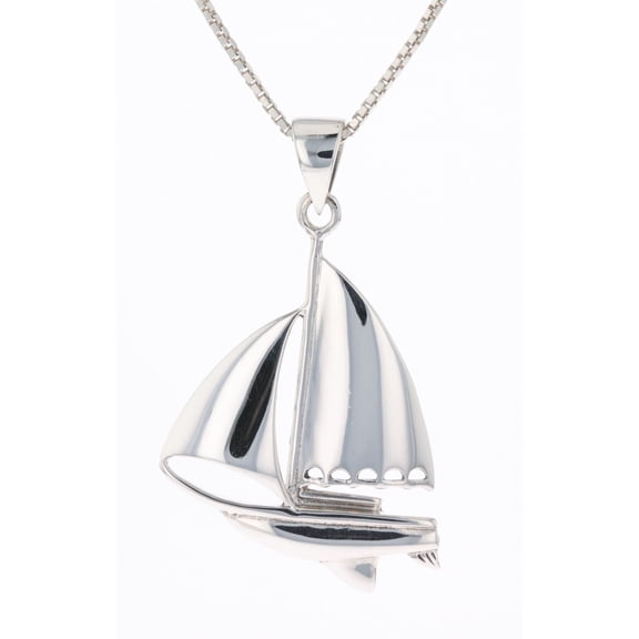 Jewelry Trends Sterling Silver Nautical Sailboat Pendant on 18 Inch Box Chain Necklace