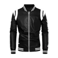 thumbnail image 2 of Chaqueta de cuero de motocicleta para hombre, abrigo de motociclista de retazos, chaquetas de invierno, abrigos cálidos de lana casuales, prendas de vestir sueltas a rayas, 2 of 5