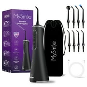 MySmile LP211 Cordless Water Flosser Oral Irrigator Portable Dental Flossing, 8 Jet Tips, Black