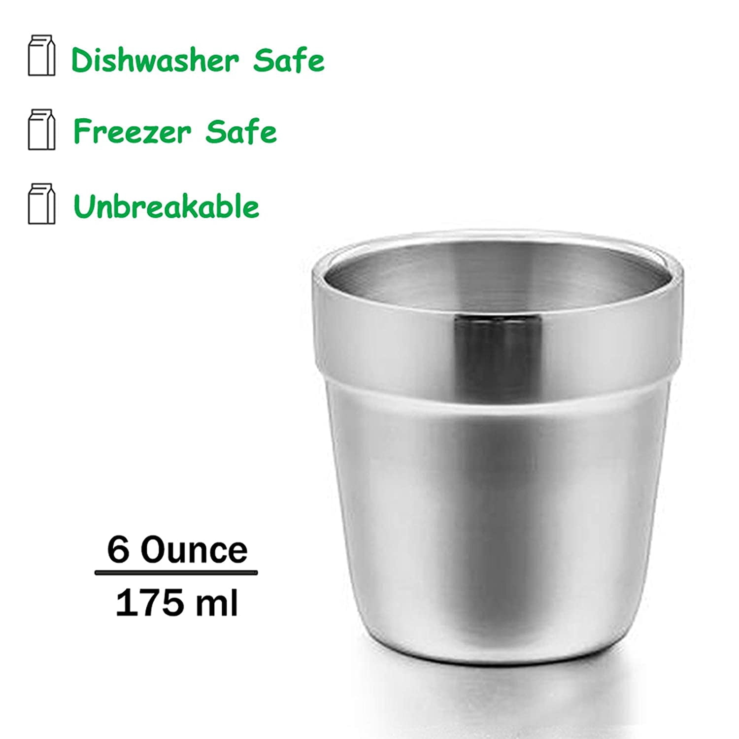 Mtal Cups for Kids Baby, 6 Ounc Stainlss Stl Insulatd Cups for Toddlr Childrn, Training & Transition, Doubl Wall & Shattrproof, Mirror Polishd & Dishwashr Saf - 2 Pack