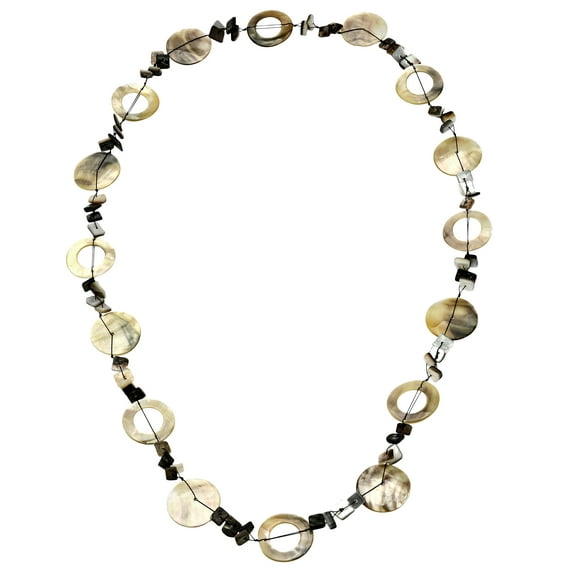 Floating Round Blacklip Shells and Shards Long Strand Necklace
