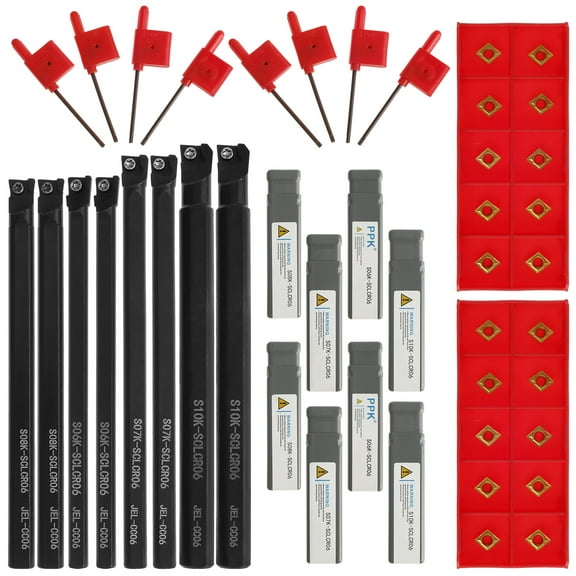 8 SETS Lathe Boring Bar Turning Tool Turning Tools Holder Set S06K/S07K/S08K/S10K-SCLCR06 Lathe Turning Tools Holder Set with 20Pcs Carbide Inserts CCMT060204 and 8Pcs Wrenches