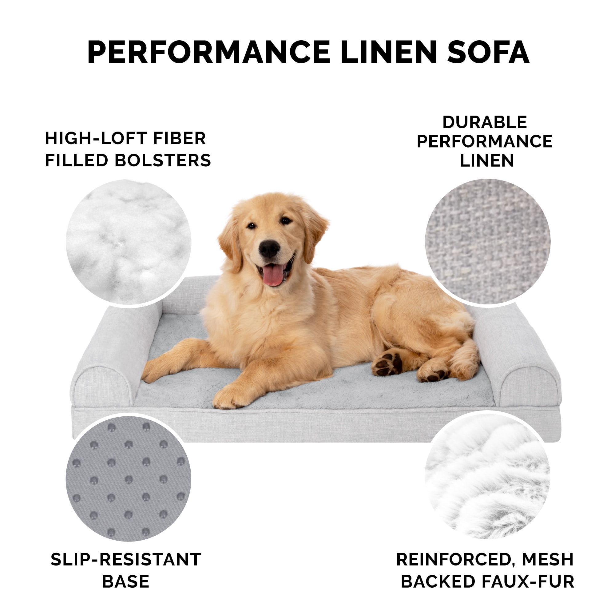 FurHaven Pet Products Plush & Performance Linen Orthopedic Sofa Pet Bed for Dogs & Cats - Mist Gray, Large