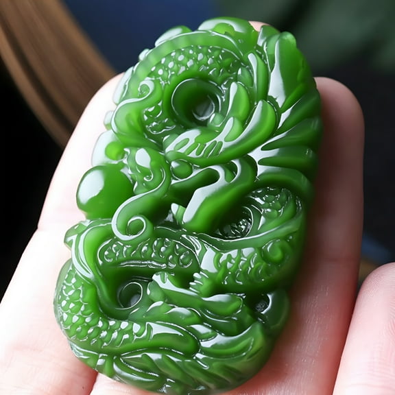 DESIGNICE Natural Green Jade Dragon Necklace Pendant Fashion Hand-Carved Lucky Amulet