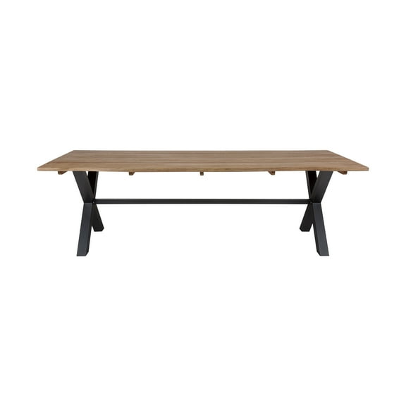 Glendora Outdoor Live Edge Dining Table in Eucalyptus Wood with Black Metal Base