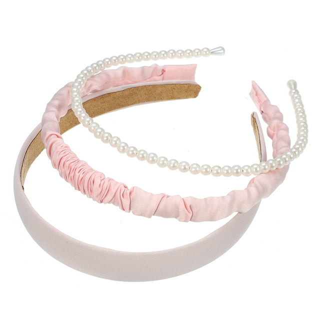 Juego de diademas de moda de 3 piezas, diademas de diferentes diseños, diademas plisadas, diademas de color sólido, accesorios para el cabello de perlas de imitación para fiesta de mujer rosa