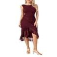 thumbnail image 2 of Women Y2K Tank Dress Sleeveless Backless Split Dress Irregular Mesh Ruffle Trim Midi Club Dress, 2 of 9