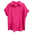 thumbnail image 4 of Women's Solid Color Casual Batwing Sleeve Button Pocket Short Sleeve Shirt, 4 of 4