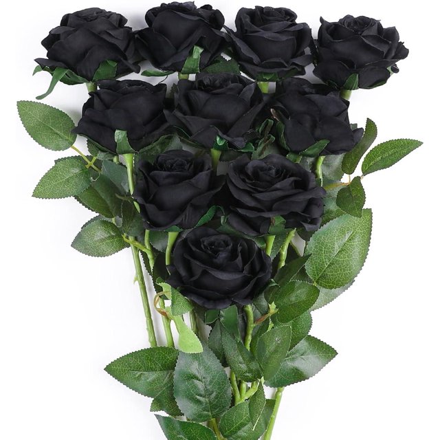 Ramos de flores artificiales rosas negras Sincero 10 unidades de seda de tacto real