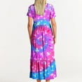 thumbnail image 3 of Nrmvnmi Women's Summer Casual Tie Dye Short Sleeve Crewneck Dress Casual Flowy Tiered Maxi Beach Dress With Pockets Gradient Print Dress Multicolor-S, 3 of 5