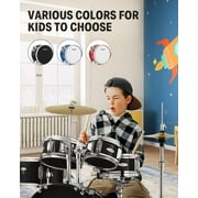 Donner Kids Junior Drum Set for Beginner, 14 5-Piece Percussion Instrument Practice Learning, Black