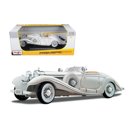 White Model Car - 1936 Mercedes 500K Special Roadster White 1/18 Diecast Model Car by Maisto