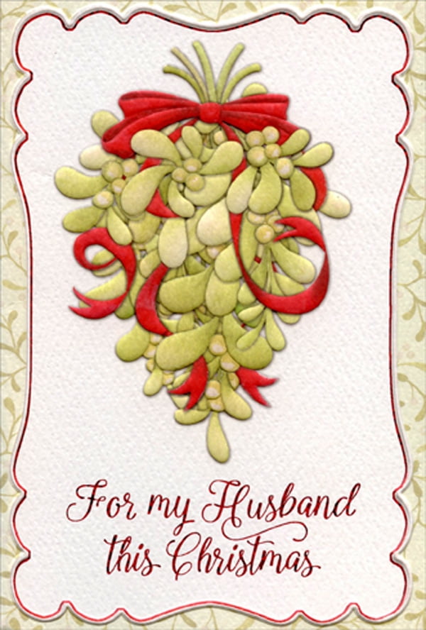 Pictura Embossed Mistletoe : Thin Red Foil Frame Husband Christmas Card