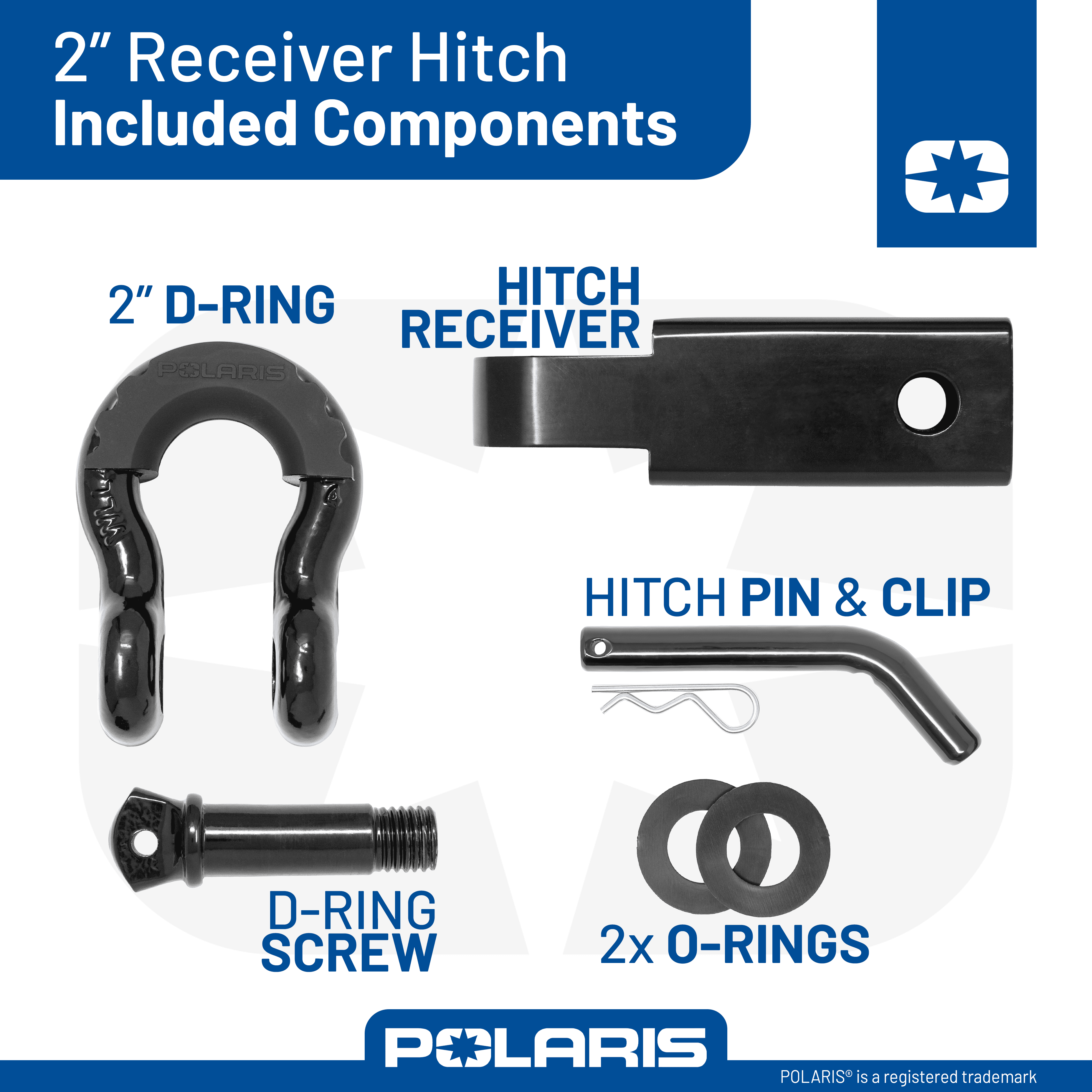 POLARIS Receiver Hitch, D-Ring Shackle, 7,750 lbs Load Capacity, 26,000 lbs Break Strength with Secure Screw Pin, Mounts to 2" Receiver Hitches, Towing Accessories for Trucks, Jeep, SxS, UTVs & More