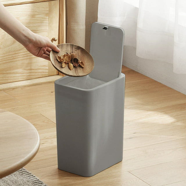 Dvkptbk Garbage Bin Bathroom Trash Can with Lid, Small Garbage Can with Press Lid, Plastic Wastebasket with Popup Lid for Toilet, Office, Bedroom, Living Room Cleaning Supplies