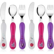 Lehoo Castle Toddler Utensils Kids Silverware, Children Flatware Set, 6pcs Safety Stainless Steel Toddler Fork Spoon Knife Set, Safety Utensils for Toddler and Children (Pink)