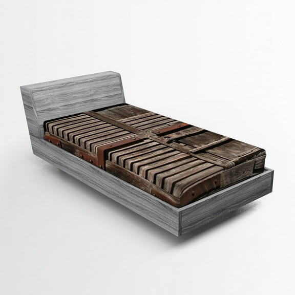 Ambesonne Farmland Fitted Sheet, Wooden Italian Door, Twin XL Size, Umber Brown