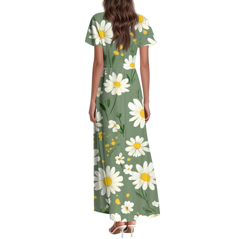 Qijie Petite Women Dresses Spring Summer V Neck Casual Floral Holiday Ruffled Short Sleeve Long Dress A-Line Boho Sundress Swing Beach Cocktail Party Qijie Petite Women Dresses Spring Summer V Neck Casual Floral Holiday Ruffled Short Sleeve Long Dress A-Line Boho Sundress Swing Beach Cocktail Party