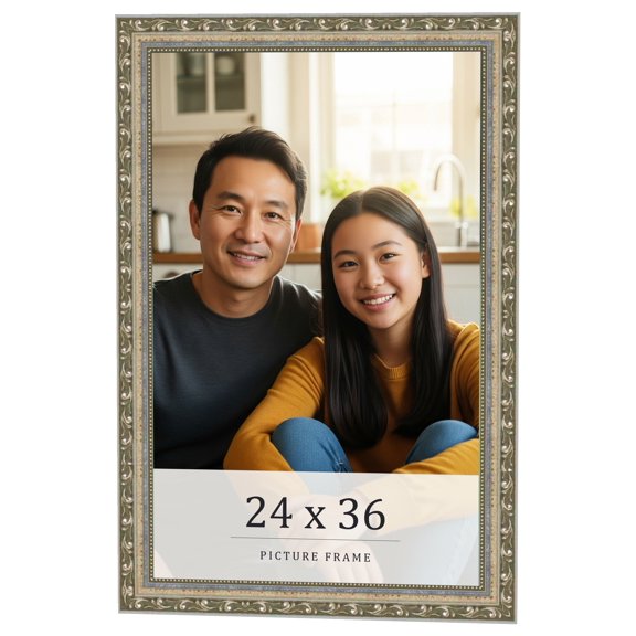 24x36 Frame Silver Solid Wood Picture Frame Width 1.125 Inches | Interior Frame Depth 0.375 Inches