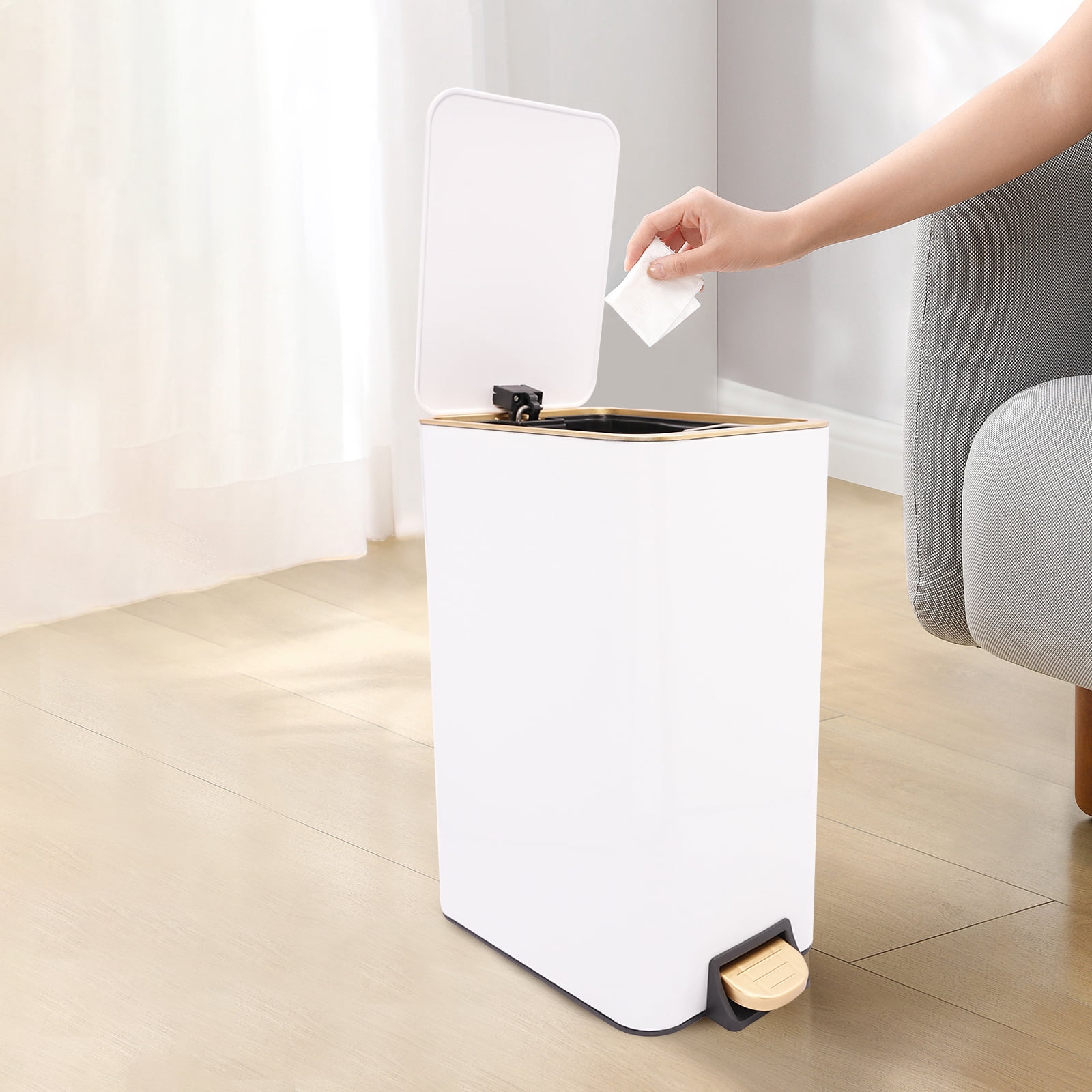 Trash Can with Lid, Step Trash Bin, 12L Bathroom Trash Can