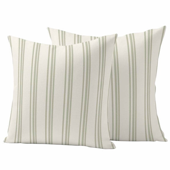 Outdoor Pillow Covers 16 x 16 Inches, Sage Green Striped Waterproof Throw Pillow Cover Set of 2, Modern Farmhouse Green Stripes Decorative Square Cushion Covers for Patio/Tent/Couch/Garden
